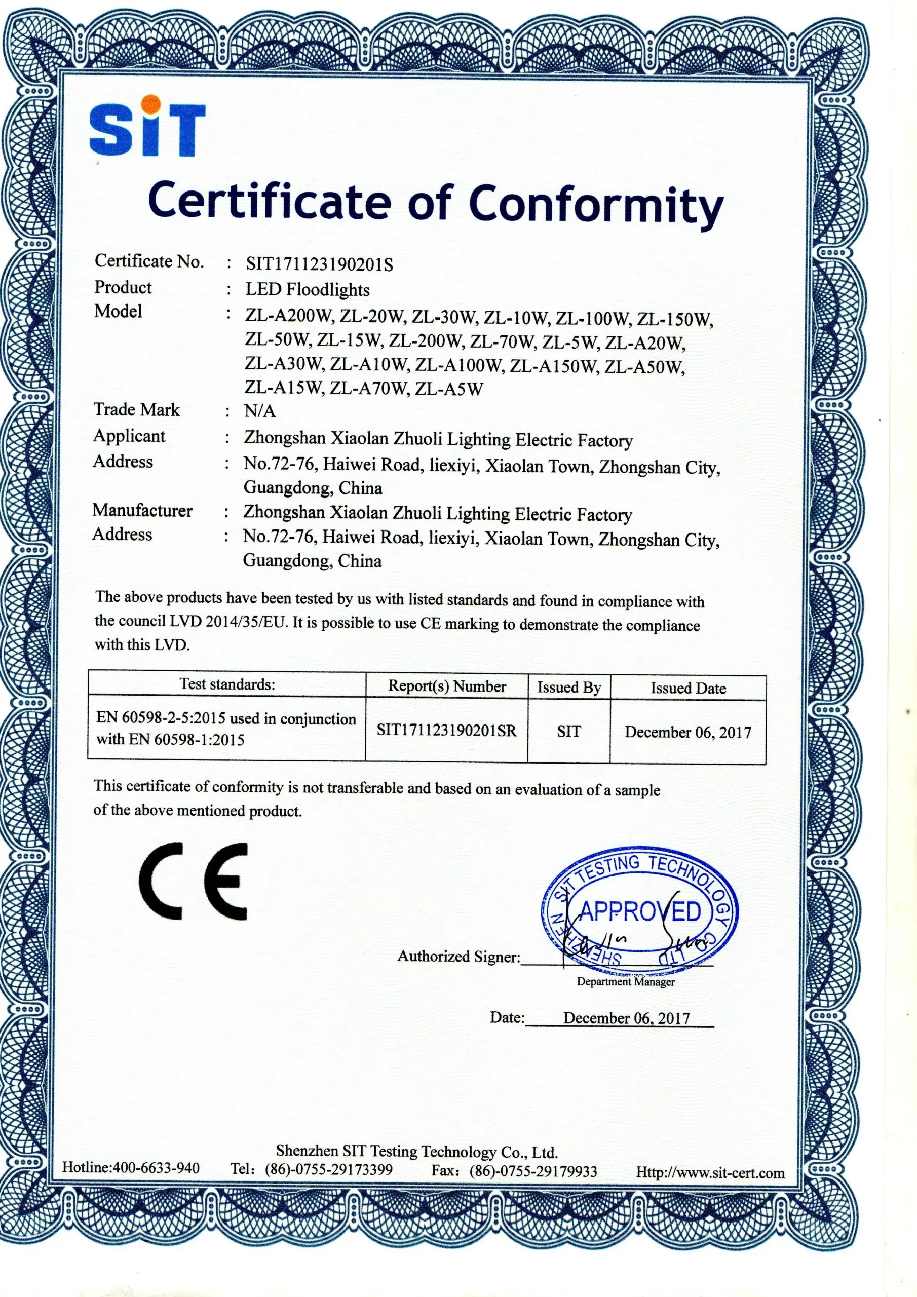 CE-LVD Certification of Flood Light Extreme Sports Mountain Climbing
