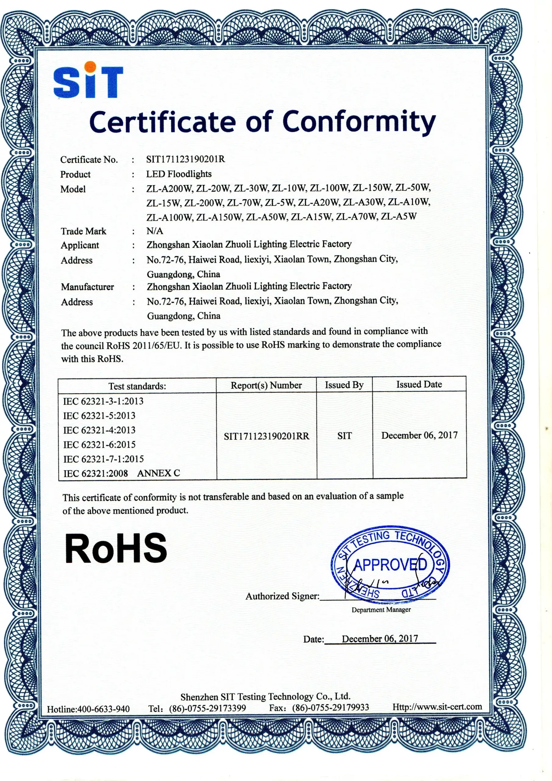 RoHs Certification of Flood Light Extreme Sports Bike